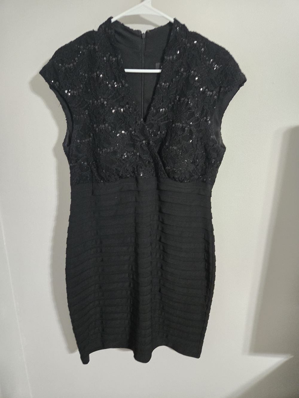 R&M Richards Black Sequin Lace Cocktail Dress